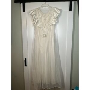 Vintage Jenelle of California Ivory Large Sheer Nightgown Chiffon Nylon Robe Set